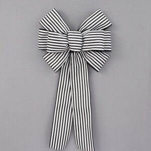 Black White Cabana Stripe Wreath Bow in 2 Size Options