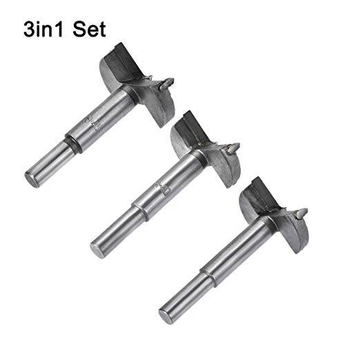 uxcell Forstner Wood Boring Drill Bits 40mm 42mm 45mm Dia. Hole Saw Carbide Alloy Steel Tip Round Shank Cutting for Hinge Plywood Wood Tool 3in1 Set