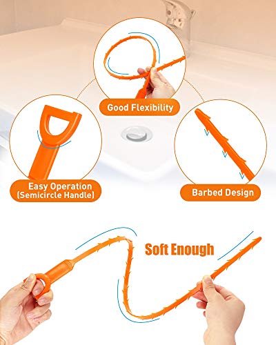 Oanie 6 Pack 25 Inch Drain Clog Remover Tool, Drain Hari Cleaner Tool, Hair Cather Shower Drain Tool, Drain Auger Hair Cleaning Tool for Shower Kitchen Sink Bath Tub Bathroom, Sink Snake Hair Remover