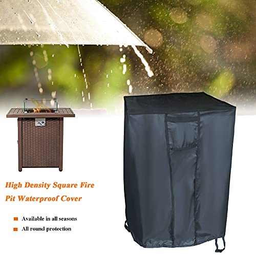 Flymer Gas Fire Pit Cover Square 21x21x35 Inches High Density Waterproof Patio Fire Table Cover, Durable Fire Pit Column Cover with Windproof Drawstring, Black