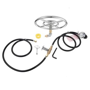12" fire pit ring burner kit, lp propane gas fire pit stainless steel burner ring installation kit, for fire pit indoor outdoor camping fireplaces with 1/2 key valve air mixer valve regulator hose