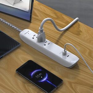 Oviitech USB C Power Strip, Power Strip with USB,3 Outlets and 2 USB Ports(1 USB C,1 USB A),with 6 Foot Heavy Duty Extension Power Cord,Straight Plug,for Home, Office, Travel and Dorm Room,White.