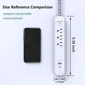 Oviitech USB C Power Strip, Power Strip with USB,3 Outlets and 2 USB Ports(1 USB C,1 USB A),with 6 Foot Heavy Duty Extension Power Cord,Straight Plug,for Home, Office, Travel and Dorm Room,White.