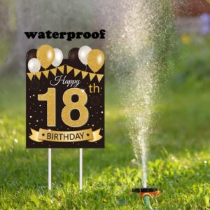 Large Happy 18th Birthday Party Yard Sign Black Gold 18 Birthday Yard Signs with Stakes and Outdoor Lawn Decorations