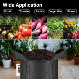 iPower 20 Gallon (Pack of 5) Plant Grow Bags Thickened Nonwoven Aeration Fabric Pots Heavy Duty Durable Container, Strap Handles for Garden, Black