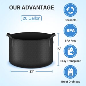 iPower 20 Gallon (Pack of 5) Plant Grow Bags Thickened Nonwoven Aeration Fabric Pots Heavy Duty Durable Container, Strap Handles for Garden, Black