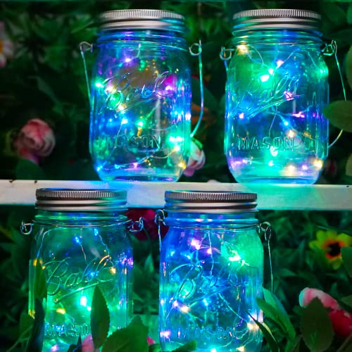 Solar Mason Jar Lights [Updated], 8 Pack 20 LED Waterproof Fairy Firefly Jar Lids String Lights with Hangers(NO Jars), Patio Yard Garden Wedding Decoration - Colorful