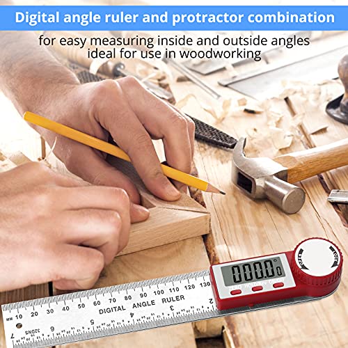 CAMWAY Digital Angle Ruler Protractor 8 Inch,Stainless Steel Digital Angle Finder, Reverse Display, Data Hold LCD Display Zero Locking Function Inside Outside Measuring Ruler