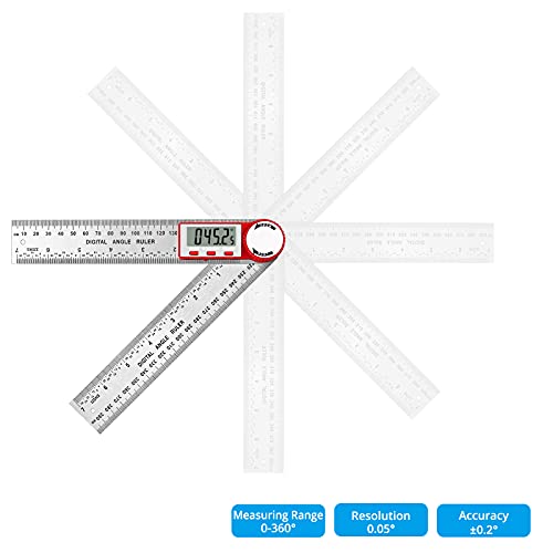 CAMWAY Digital Angle Ruler Protractor 8 Inch,Stainless Steel Digital Angle Finder, Reverse Display, Data Hold LCD Display Zero Locking Function Inside Outside Measuring Ruler