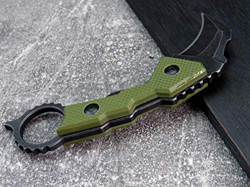 Ccanku C1695 Fixed Blade Knife, D2 Steel G10 Handle Outdoor Survival EDC Knife for Outdoor Survival,Fixed Blade Claw Knife with K Sheath (Army green)