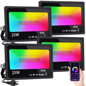 upgraded led flood light outdoor indoor 2500lm, diy rgb color changing stage party lights by app control, bluetooth smart floodlights dimmable-timing-music sync-ip66 waterproof landscape lighting