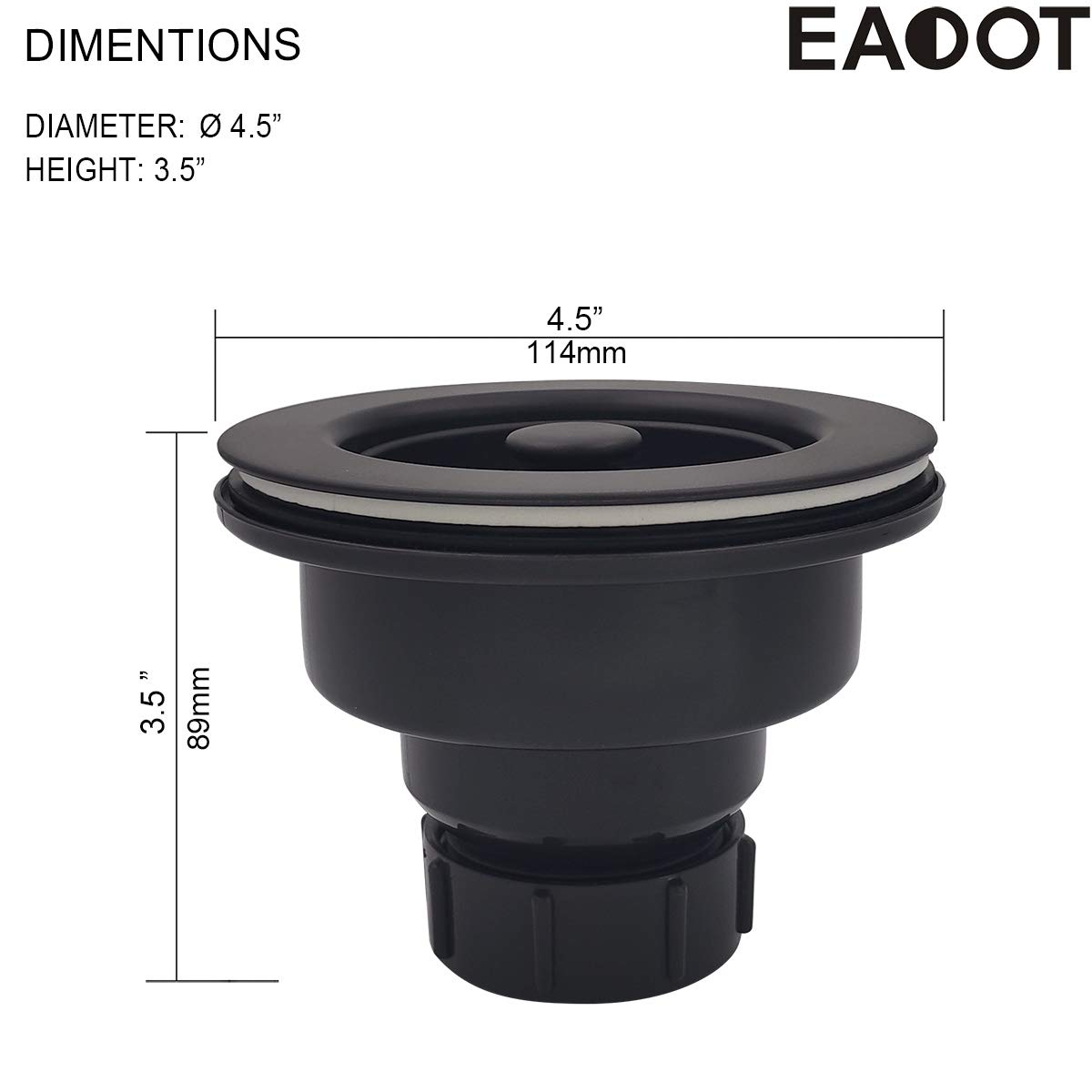 EADOT 3-1/2 Inch Polymer Black Kitchen Sink Drain Assembly with Basket Strainer and Stopper, Kitchen Drain Basket Strainer for Granite/Fireclay Kitchen Sinks