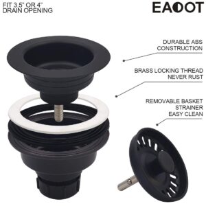 EADOT 3-1/2 Inch Polymer Black Kitchen Sink Drain Assembly with Basket Strainer and Stopper, Kitchen Drain Basket Strainer for Granite/Fireclay Kitchen Sinks