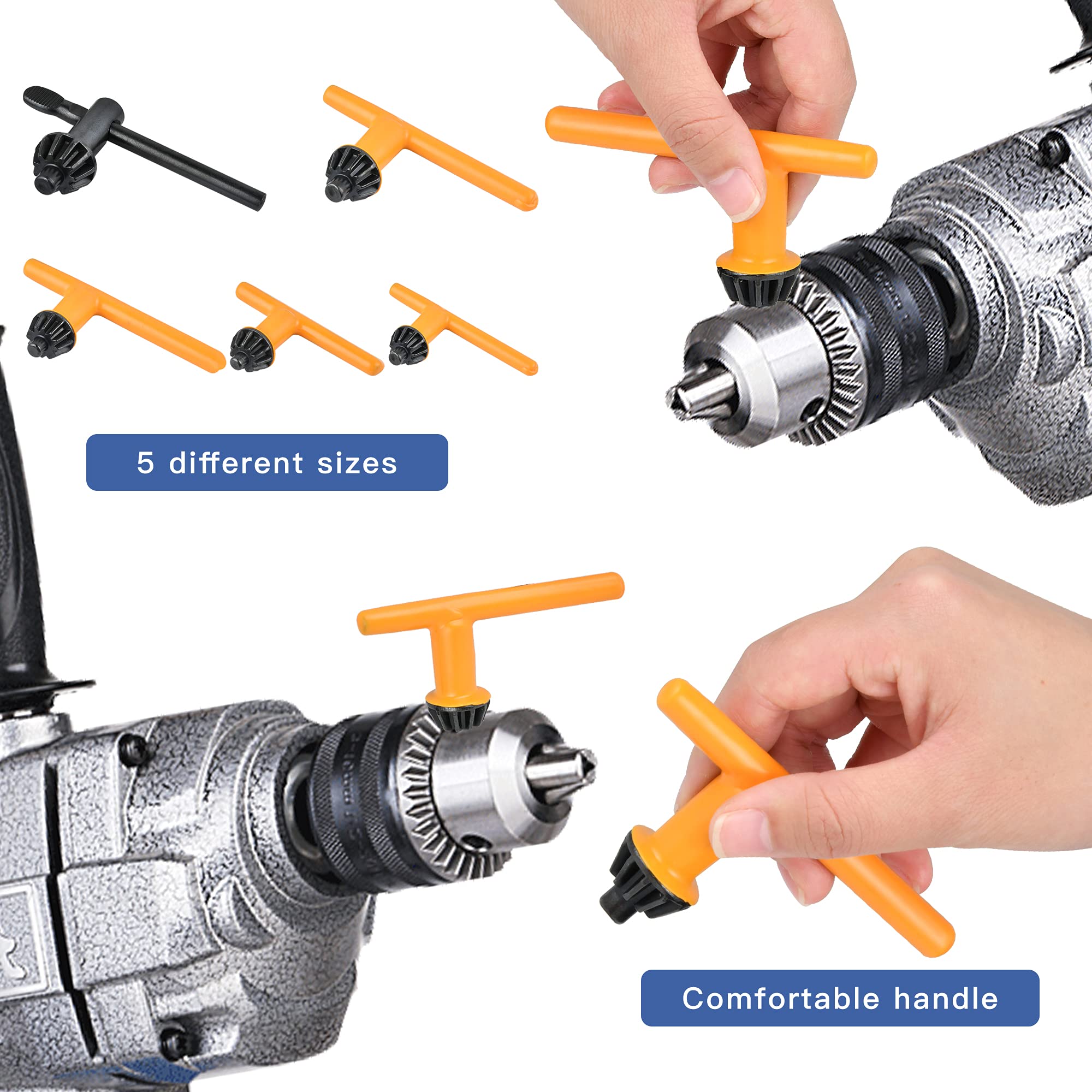 Worldity 5 Sizes Drill Chuck Key Wrench, High Hardness Carbon Steel Replacement Drill Press Chuck Key for Drill Clamping Tool (Chuck Diameter: 1/4" / 3/8" / 1/2" / 5/8" 3/4")