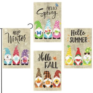 watinc 4pcs seasonal gnomes garden flags set hello spring summer fall winter colorful party decoration supplies double sided burlap house flag for home indoor outdoor yard lawn 12.6 x 18.1 inch