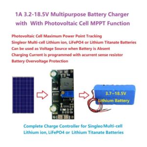 Charge Module, 1A 12V MPPT Solar Panel Controller, Li-ion LiFePO4 Lithium Battery Charger Module for Solar Battery Charging, Battery-Backup System