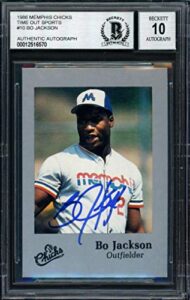 bo jackson autographed 1986 time out sports rookie card #10 memphis chicks auto grade 10 beckett bas stock #187401 - football slabbed autographed rookie cards