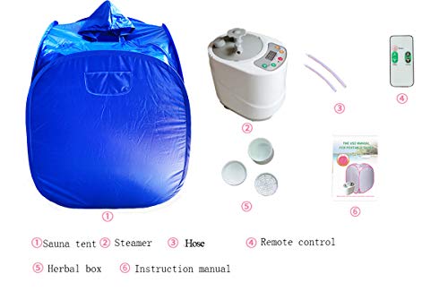 ZONEMEL Portable Steam Sauna for Home, Personal Full Body Spa for Relaxation, Spa Tent with Hood, 2L 900W Steam Generator with Remote Control-(Blue, L 33.5”x W 32.3”x H 41.7”)