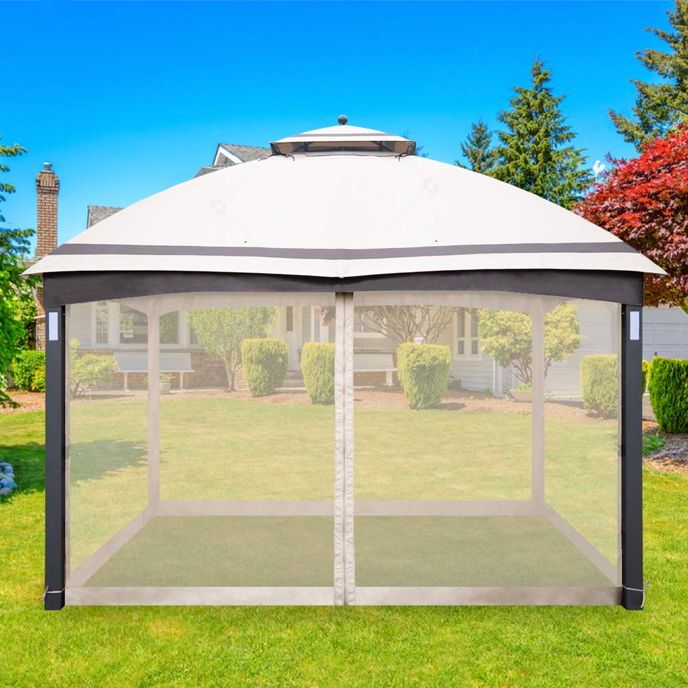 EasyLee Gazebo 10x10 Replacement Mosquito Netting, 4-Panel Screen Walls for Outdoor Patio with Zipper, Universal Mosquito Net for Tent Only (Beige)