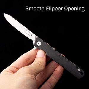 Samior S13 Small Slim Flipper Scalpel Folding Pocket Knife with 10pcs #24 and 10pcs #60 Replaceable Blade, G10 Handle with Liner Lock Pocket Clip, Utility EDC Keychain Knives, 1.2oz