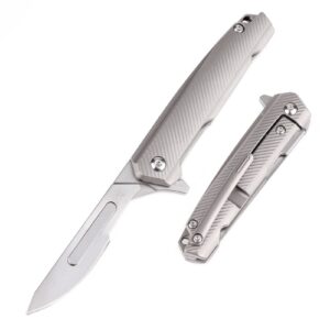 samior s099 mini flipper scalpel folding pocket knife, 10pcs #24 replaceable blade, highend cnc 6al4v titanium handles frame lock slim pocket clip, utility edc keychain knives, 1.2oz