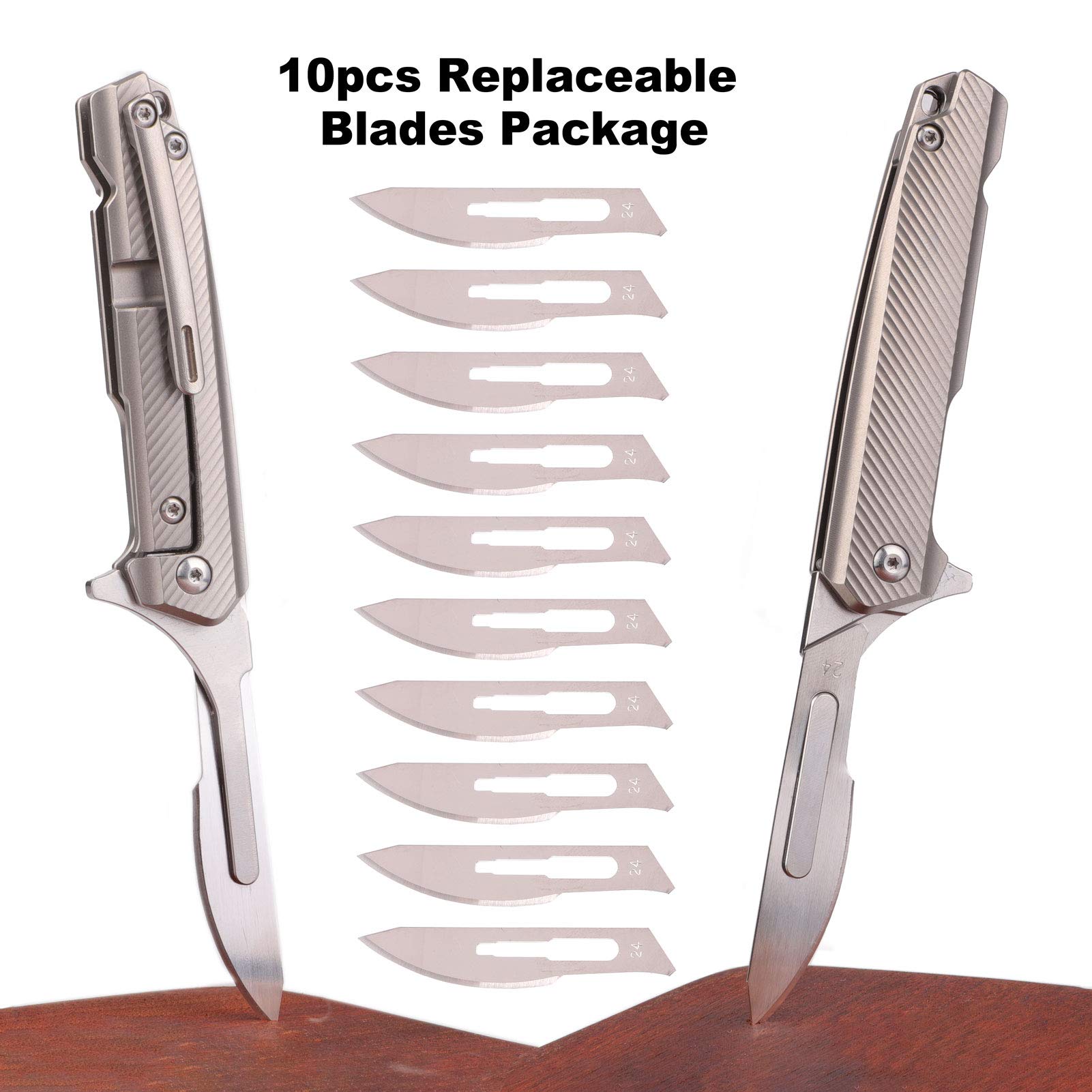 Samior S099 Mini Flipper Scalpel Folding Pocket Knife, 10pcs #24 Replaceable Blade, Highend CNC 6AL4V Titanium Handles Frame Lock Slim Pocket Clip, Utility EDC Keychain Knives, 1.2oz