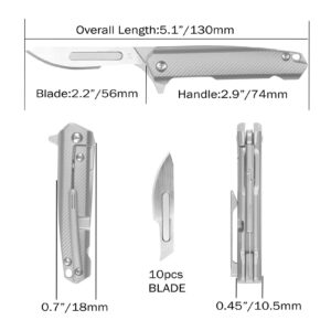 Samior S099 Mini Flipper Scalpel Folding Pocket Knife, 10pcs #24 Replaceable Blade, Highend CNC 6AL4V Titanium Handles Frame Lock Slim Pocket Clip, Utility EDC Keychain Knives, 1.2oz