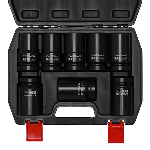 CASOMAN 8 Pieces 1-Inch Drive Deep Impact Socket Set, CR-MO, Metric, 6-Point, Heavy Duty Wheel Impact Socket Set