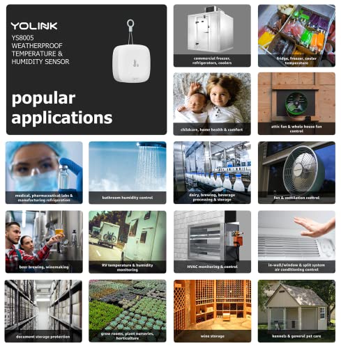 YoLink Smart Outdoor Temperature & Humidity Sensor, Hygrometer, Thermometer, 1000' Long Range, 2 Years Battery Life, Emails, Text/SMS, App Alerts, Alexa, IFTTT Integration. Hub Required!