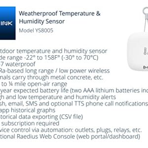 YoLink Smart Outdoor Temperature & Humidity Sensor, Hygrometer, Thermometer, 1000' Long Range, 2 Years Battery Life, Emails, Text/SMS, App Alerts, Alexa, IFTTT Integration. Hub Required!