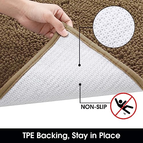 HOMEIDEAS Absorbent Chenille Door Mat Indoor, 24“x36”, Dirt Trapper Machine Washable Non Slip Throw Rugs for Entryway, Entrance, Mud Room, Thick Welcome Doormat, Taupe