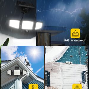 Solar Lights for Outside, WL5000 Motion Activated Security Lights, Separate Solar Panel, 3 Adjustable Head 270° Wide Lighting Angle, IP65 Waterproof Wall Lamp for Porch Yard Garage, 2 Packs