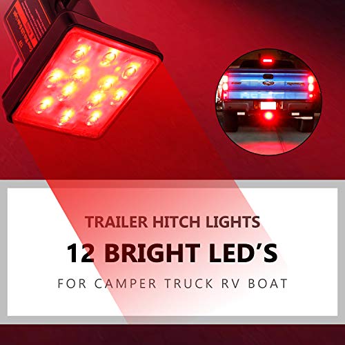 Cenipar Trailer Hitch Receiver Cover with 12 LEDs Red Brake Light with 2" Receiver for Towing Truck RV and SUV