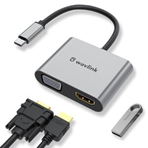 wavlink usb type c to hdmi/vga adapter, 4k resolution, plug and play, wide compatibility, lifelong customer service