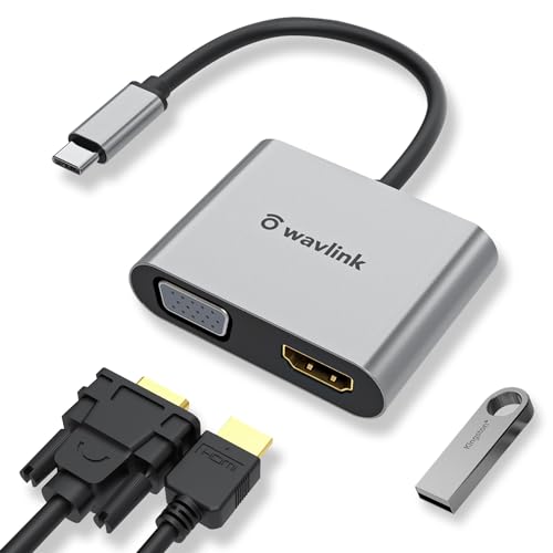 WAVLINK USB Type C to HDMI/VGA Adapter, 4K Resolution, Plug and Play, Wide Compatibility, Lifelong Customer Service