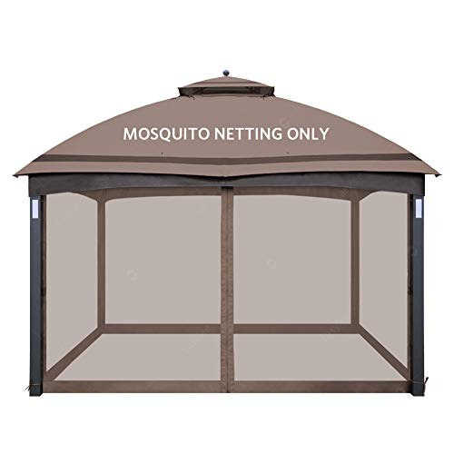 EasyLee Universal 10x 10 Gazebo Replacement Mosquito Netting, 4-Panel Netting Walls for Patio with Zippers (Brown)