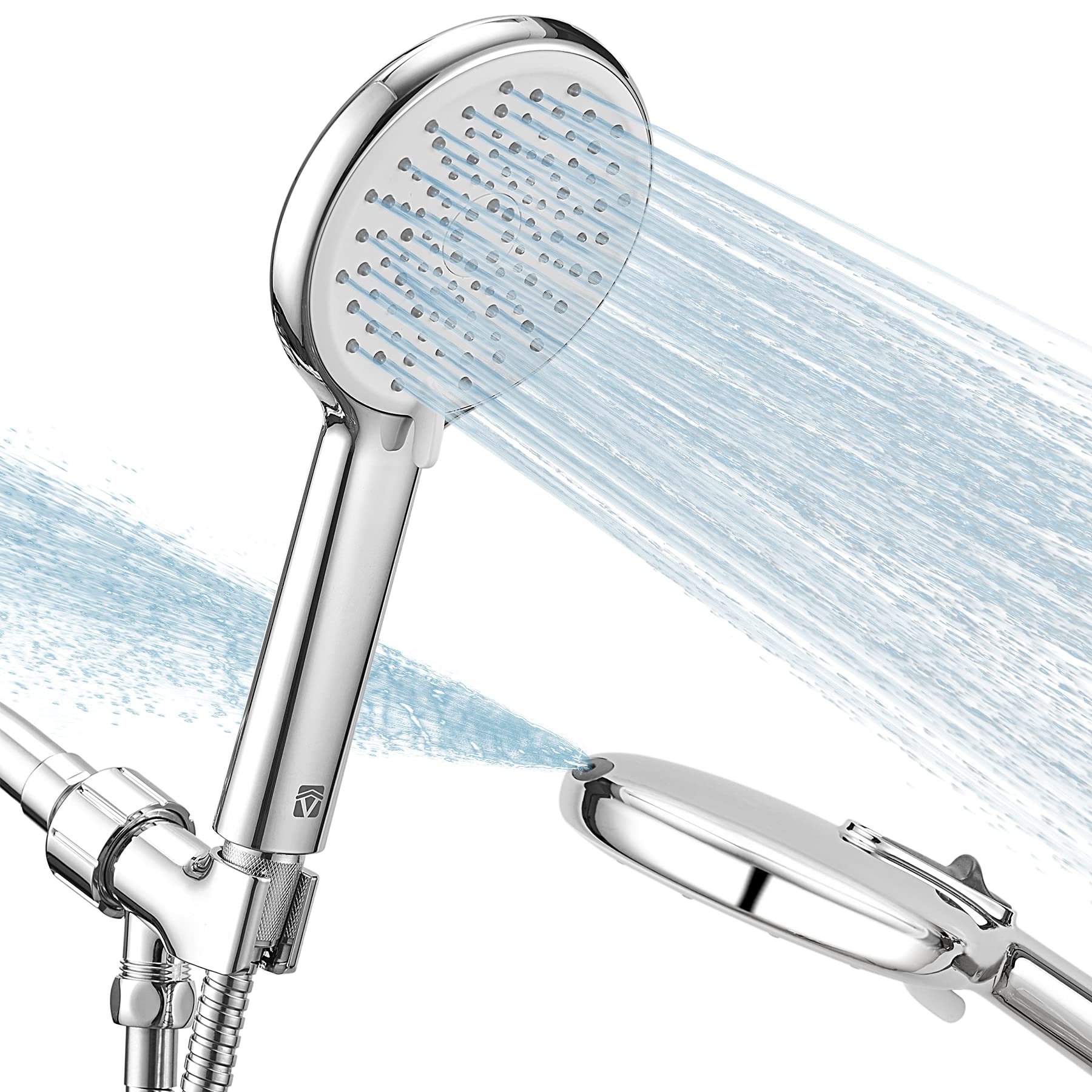 High Pressure Handheld Shower Head VMASSTONE 3-Setting Shower head Kit - Jet Water Mode - with 59" Stainless Hose and Adjustable Mount Excellent Replacement for Bath Showerhead (HM-001 Chrome)