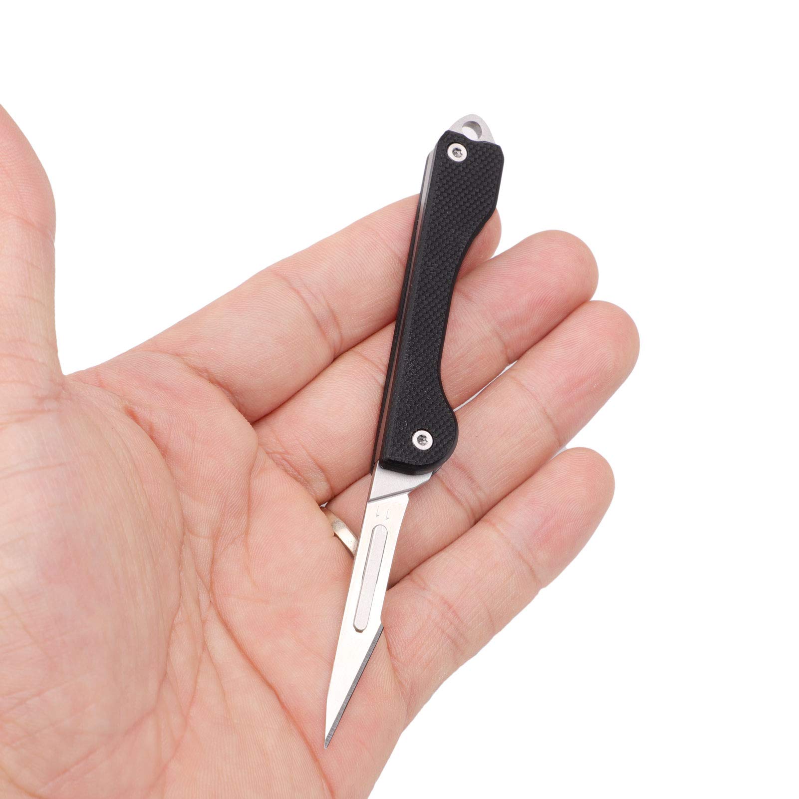 Samior S12 Mini SlipJoint Scalpel Folding Pocket Knife with 10pcs #11 Replaceable Blade, Black G10 Handle Utility EDC Keychain Knife for Box Cutting, Crafting 0.5oz