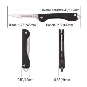 Samior S12 Mini SlipJoint Scalpel Folding Pocket Knife with 10pcs #11 Replaceable Blade, Black G10 Handle Utility EDC Keychain Knife for Box Cutting, Crafting 0.5oz