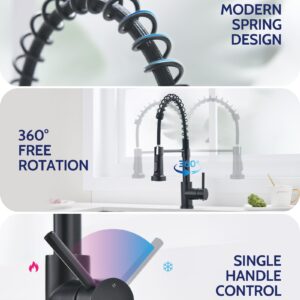 LUFEIDRA Black Kitchen Faucet with Sprayer-High Arc Kitchen Faucets Single Hole 304 Stainless Steel Kitchen Sink Faucet, Efficient Cleaning Faucet for Bar Sink Commercial Modern rv, Matte Black