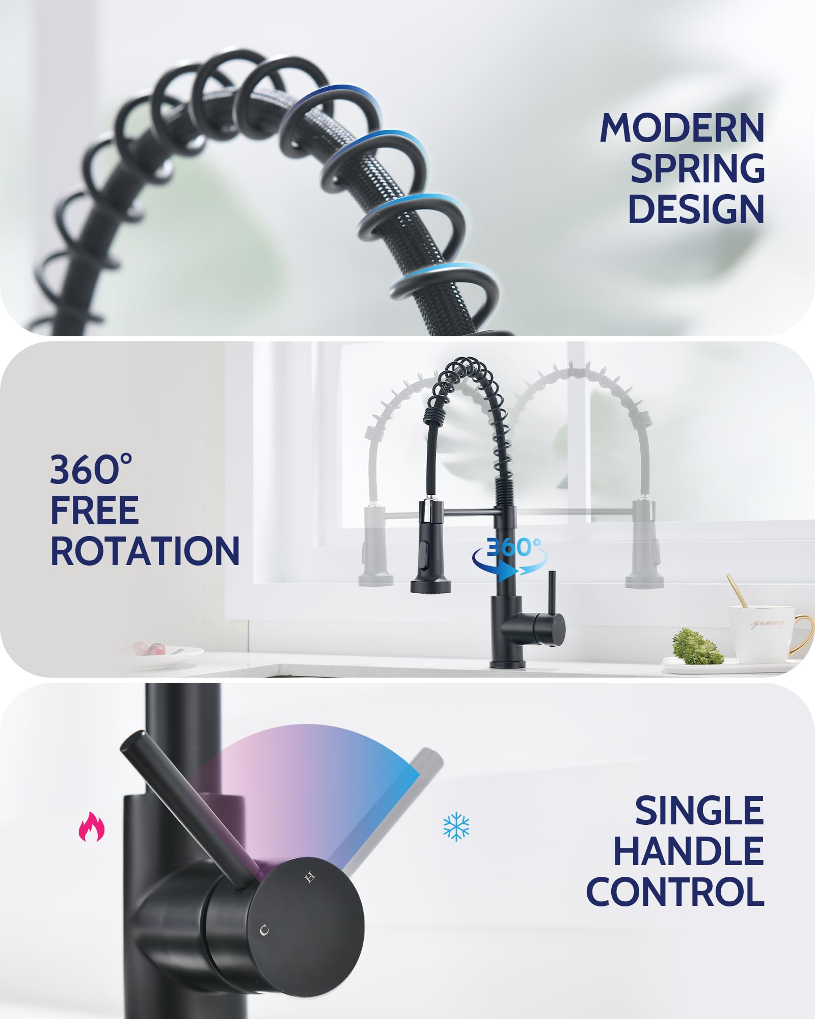 LUFEIDRA Black Kitchen Faucet with Sprayer-High Arc Kitchen Faucets Single Hole 304 Stainless Steel Kitchen Sink Faucet, Efficient Cleaning Faucet for Bar Sink Commercial Modern rv, Matte Black