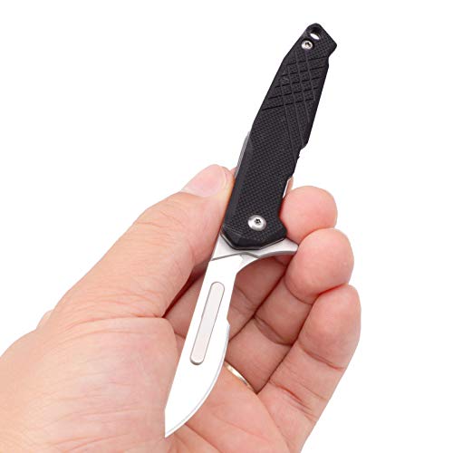 Samior S102 Mini Flipper Scalpel Folding Pocket Knife with 10pcs #24 Replaceable Blade, Flat Texture Contoured G10 Handle with Liner Lock, Utility EDC Keychain Knives, 1.2oz