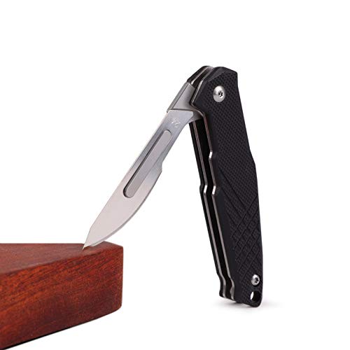 Samior S102 Mini Flipper Scalpel Folding Pocket Knife with 10pcs #24 Replaceable Blade, Flat Texture Contoured G10 Handle with Liner Lock, Utility EDC Keychain Knives, 1.2oz