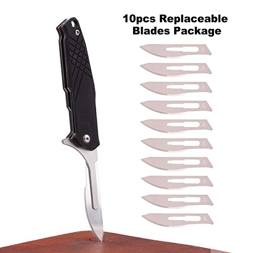 Samior S102 Mini Flipper Scalpel Folding Pocket Knife with 10pcs #24 Replaceable Blade, Flat Texture Contoured G10 Handle with Liner Lock, Utility EDC Keychain Knives, 1.2oz