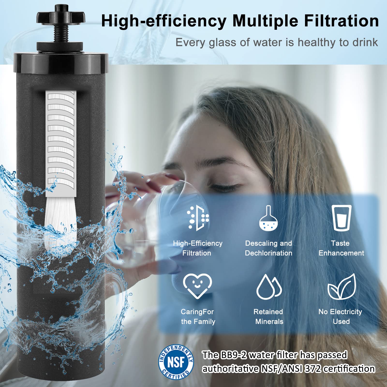 Black Purification Element Replacement Filter Compatible with Purification Elements and Gravity Water Filter System-Fetechmate Series,Big Series,NSF/ANSI 372