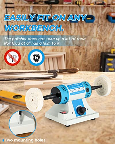 BAOSHISHAN Bench Buffer Jewelry Polisher, with 3 Types Polishing Wheels, Variable Speed Benchtop Polishing Buffing Machine for Jewelry, Wood, Metal, Lathe, Jade (With Wheels 110V)