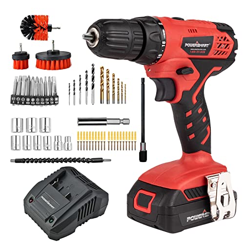 PowerSmart Cordless Drill Driver, 20V Drill Driver Brushes, 300 in-lb Torque Impact Drill Driver, 3/8'' Chuck, Power Drill Driver Built-in LED, 1.5Ah Lithium-Ion Battery & Charger Included