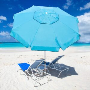 abba patio 7ft beach umbrella with sand anchor, push button tilt and carry bag, uv 50+ protection windproof portable patio umbrella for garden beach outdoor, sky blue