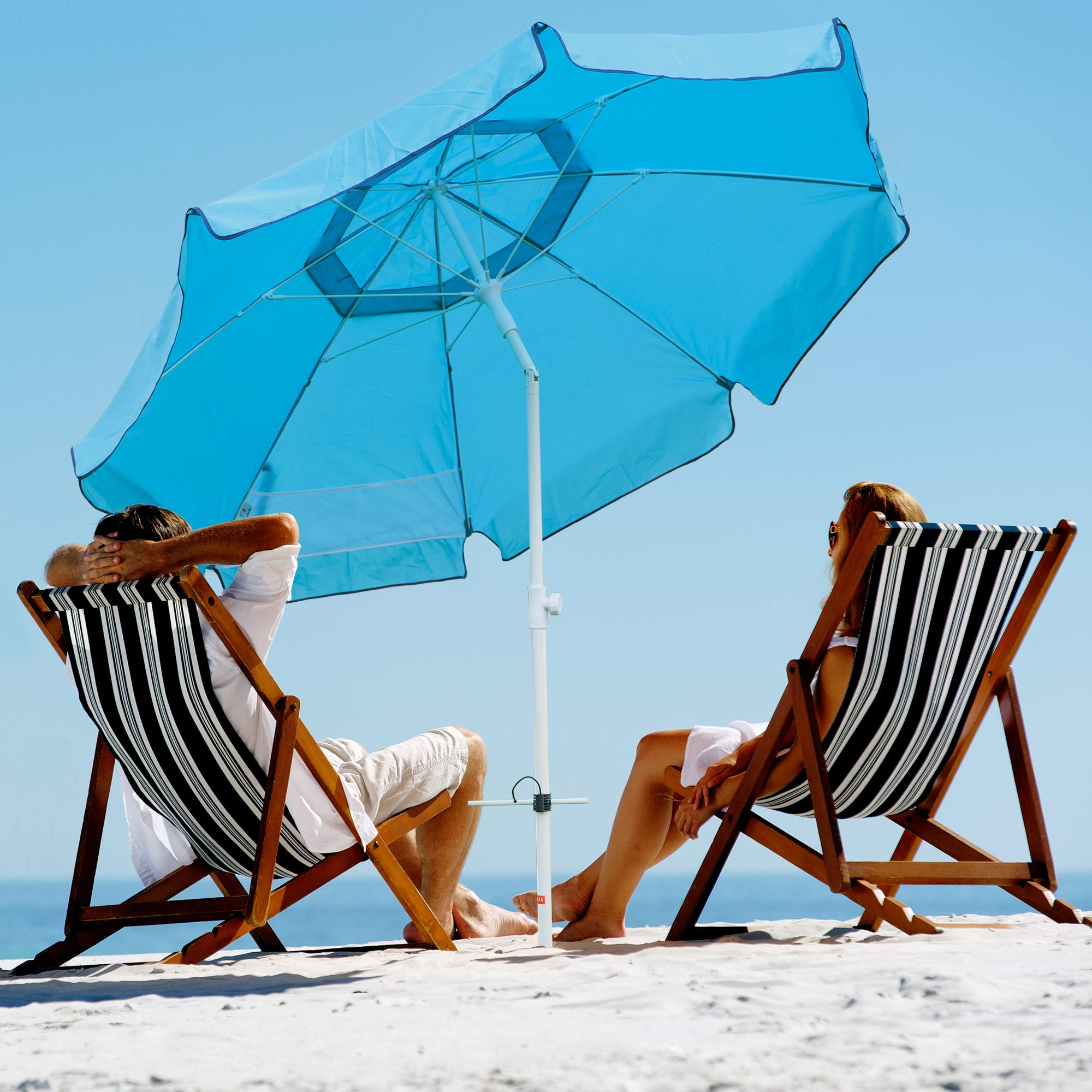 Abba Patio 7ft Beach Umbrella with Sand Anchor, Push Button Tilt and Carry Bag, UV 50+ Protection Windproof Portable Patio Umbrella for Garden Beach Outdoor, Sky Blue