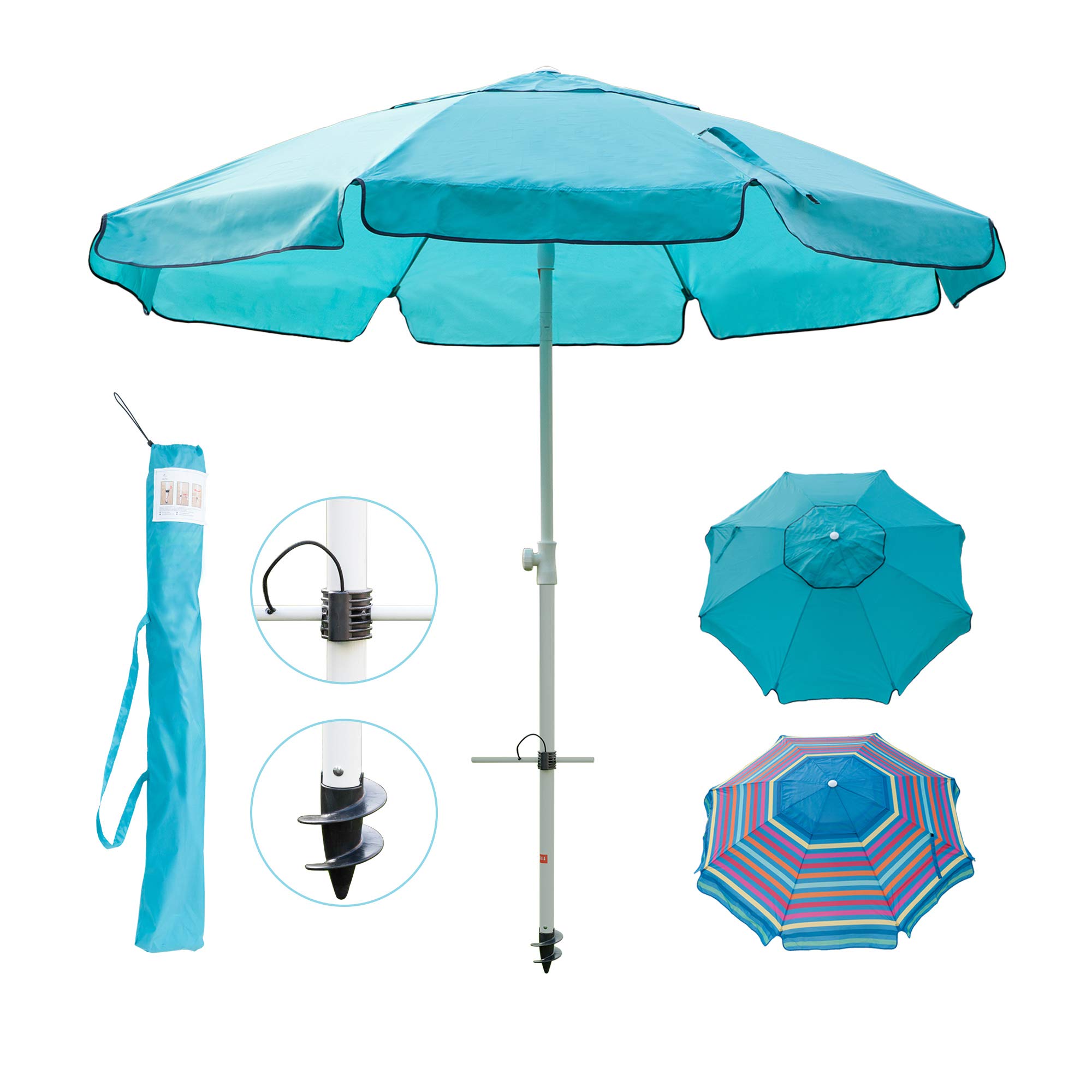 Abba Patio 7ft Beach Umbrella with Sand Anchor, Push Button Tilt and Carry Bag, UV 50+ Protection Windproof Portable Patio Umbrella for Garden Beach Outdoor, Sky Blue